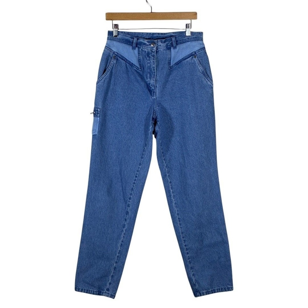Vintage Together High Waisted Corduroy Trim Mom Jeans Blue Retro 90s Size 10